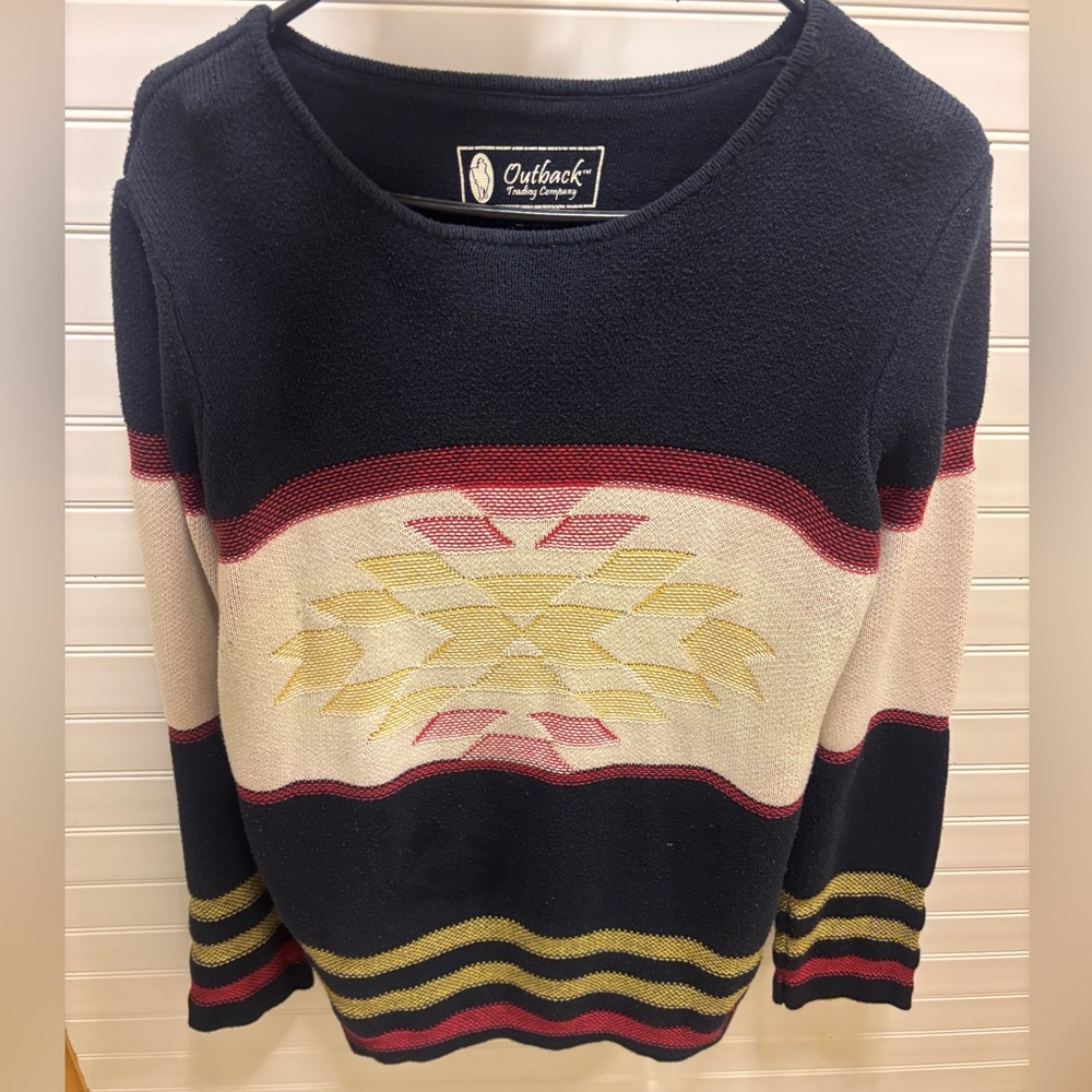 Navy and Red Sweater, Geometric Design